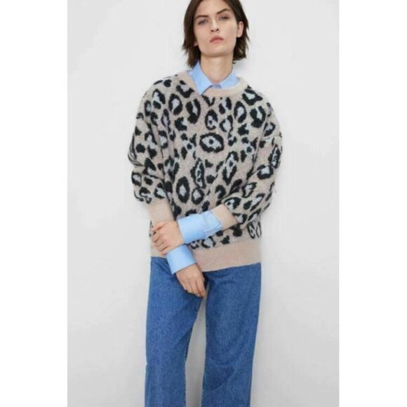 Zara Leopard Oversized Slouch Sweater Crewneck - Picture 9 of 14